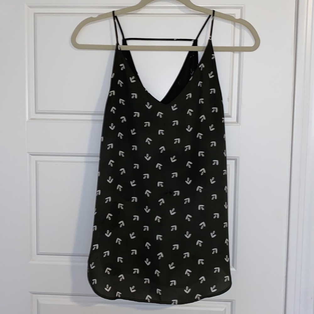 Loft olive green/white blouse top (small petite)
